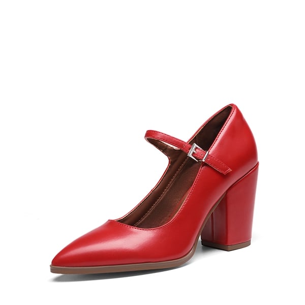 Mary Jane High Chunky Pumps - RED -  0
