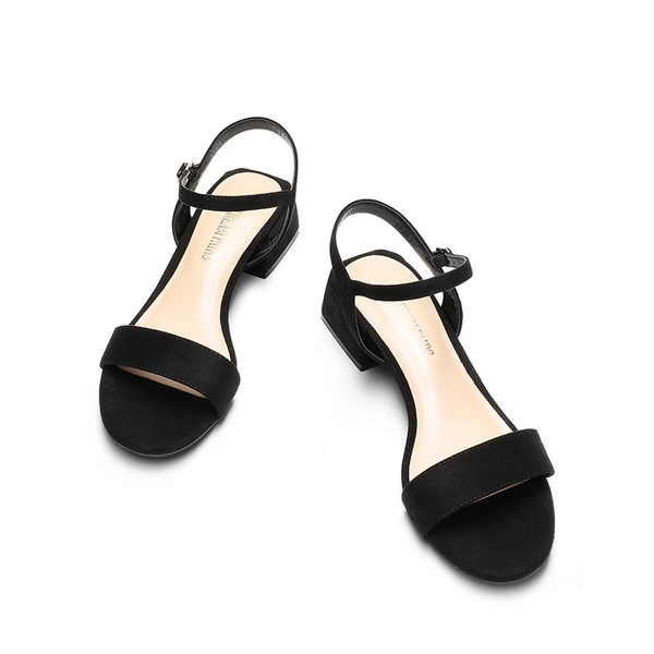 Open Toe Ankle Strap Low Heel Sandals - BLACK-SUEDE - 5