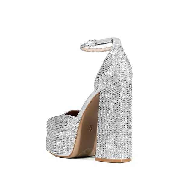 Rhinestone Square Toe Platform Pumps - SILVER-RHINESTONE - 2