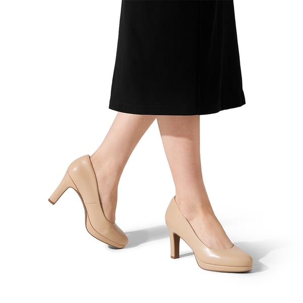 Platform Comfortable Mid Heel Pumps - NUDE-PU - 2
