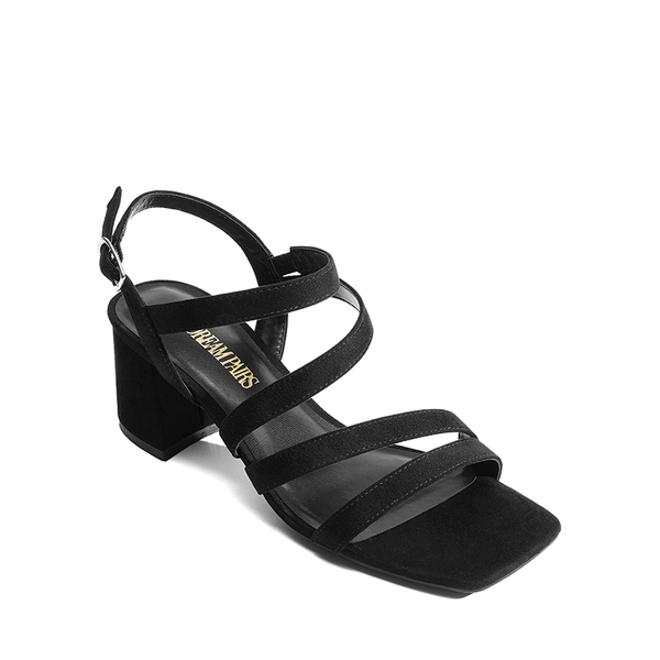 Square Toe Strappy Chunky Sandals - BLACK SUEDE - 6