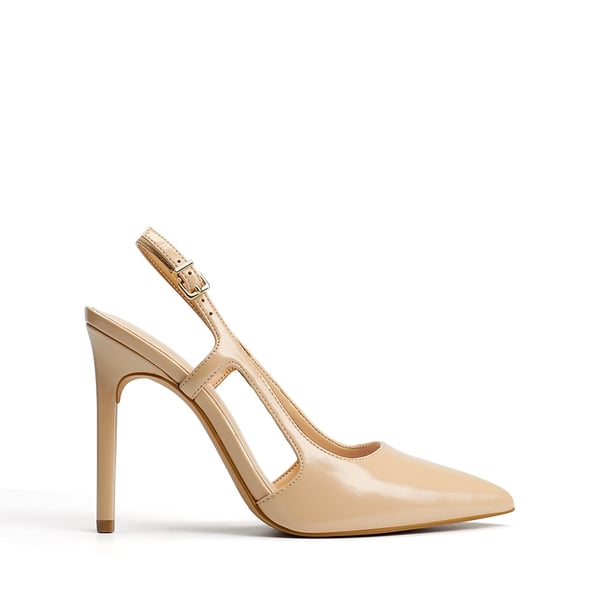 High Stiletto Pointed Toe Slingback Pumps - NUDE-PU - 2