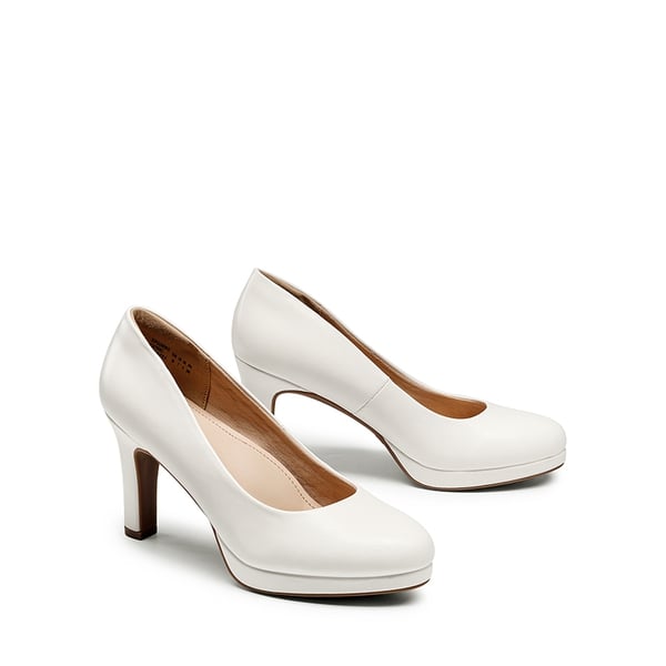 Platform Comfortable Mid Heel Pumps - WHITE-PU - 6