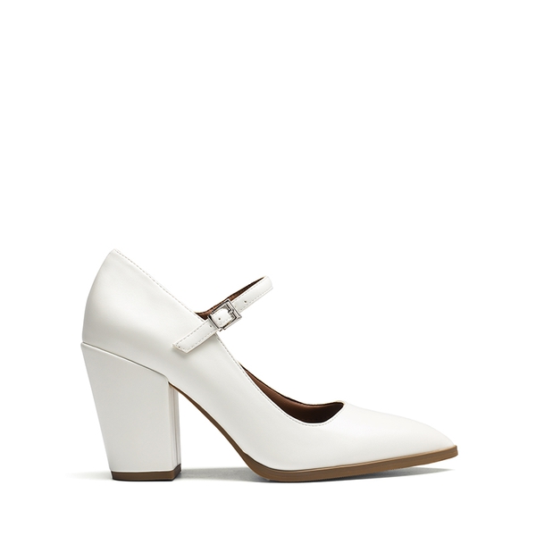 Mary Jane High Chunky Pumps - WHITE - 3