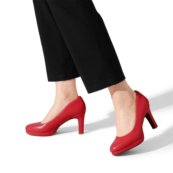 Platform Comfortable Mid Heel Pumps - RED-PU - 1