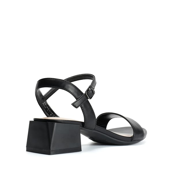 Open Toe Ankle Strap Low Heel Sandals - BLACK-PU - 4