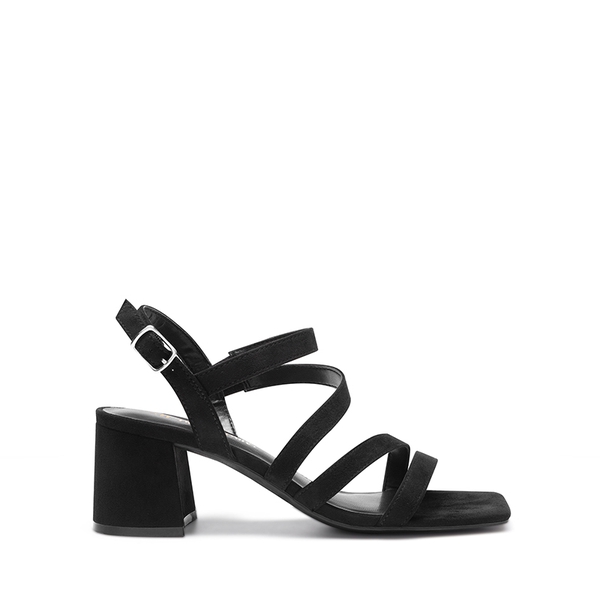 Square Toe Strappy Chunky Sandals - BLACK SUEDE - 3