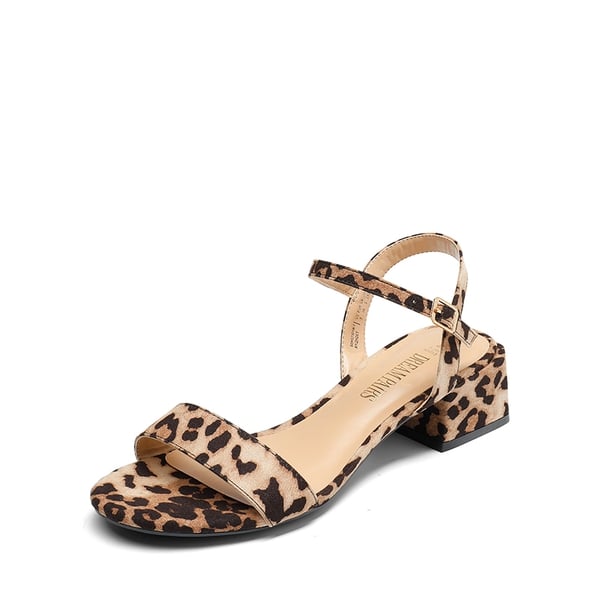 Open Toe Ankle Strap Low Heel Sandals - LEOPARD-SUEDE -  0