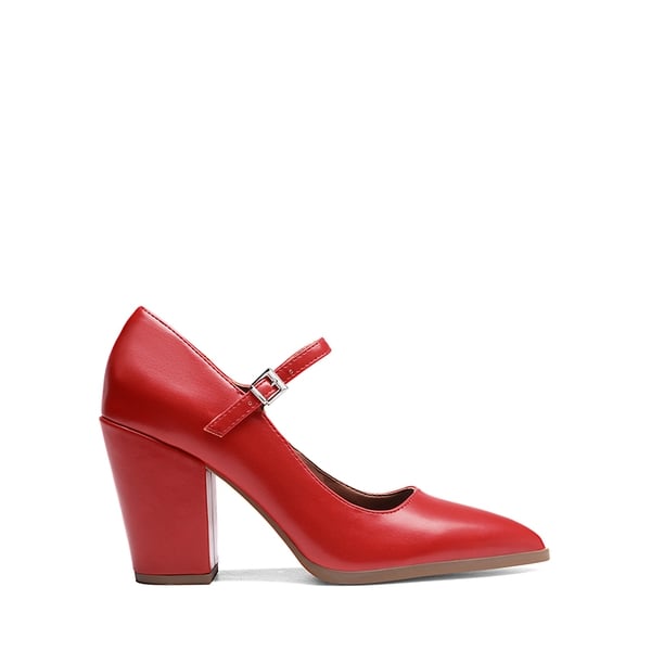 Mary Jane High Chunky Pumps - RED - 3