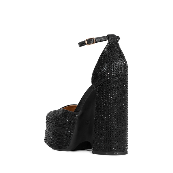 Rhinestone Square Toe Platform Pumps - BLACK-RHINESTONE - 3