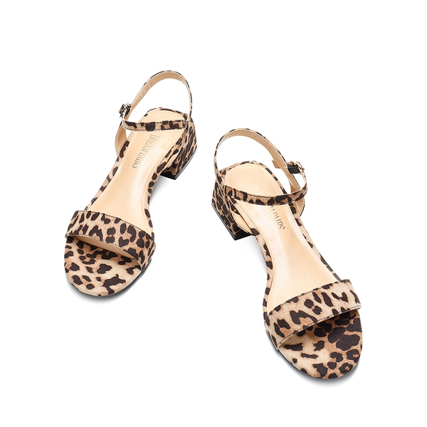 Open Toe Ankle Strap Low Heel Sandals - LEOPARD-SUEDE - 5