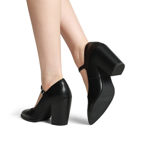 Mary Jane High Chunky Pumps - BLACK - 1