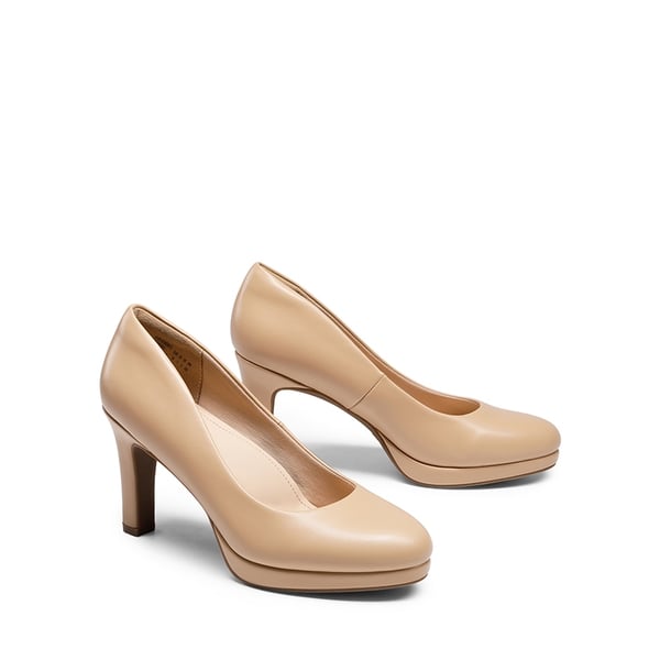 Platform Comfortable Mid Heel Pumps - NUDE-PU - 6