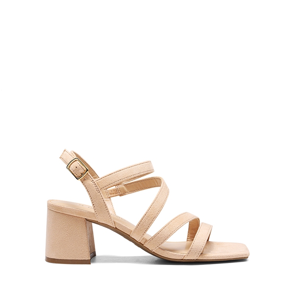 Square Toe Strappy Chunky Sandals - NUDE SUEDE - 3