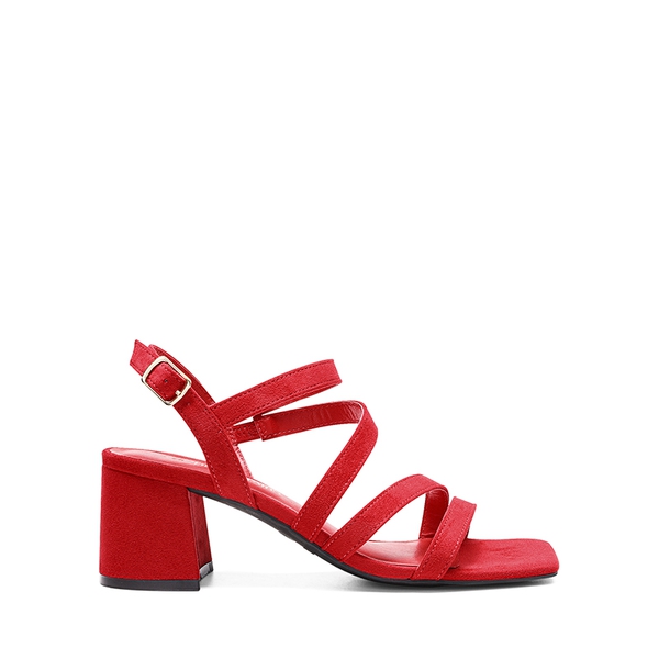 Square Toe Strappy Chunky Sandals - RED SUEDE - 3