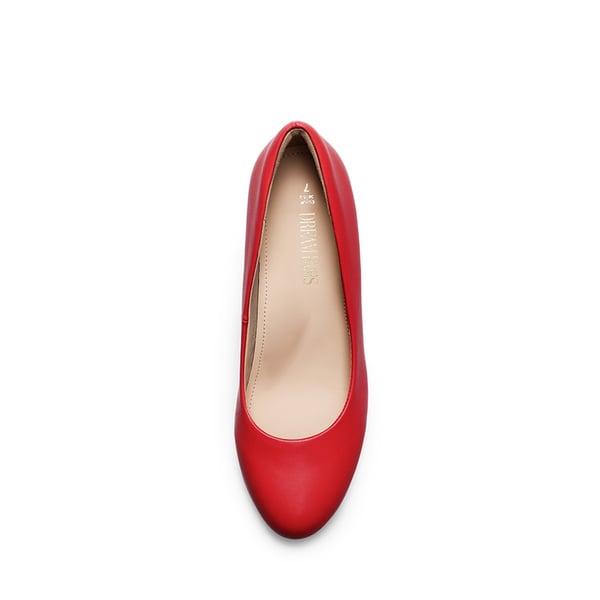 Platform Comfortable Mid Heel Pumps - RED-PU - 5