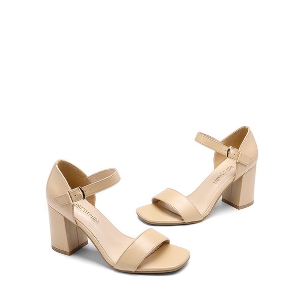 Square Toe Ankle Strap Block Heel Sandals - NUDE - 6
