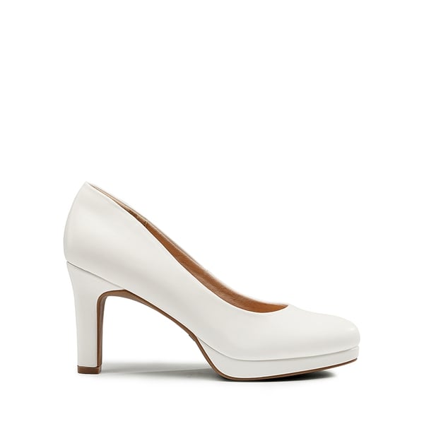Platform Comfortable Mid Heel Pumps - WHITE-PU - 3
