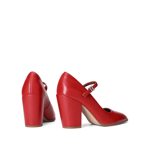 Mary Jane High Chunky Pumps - RED - 6