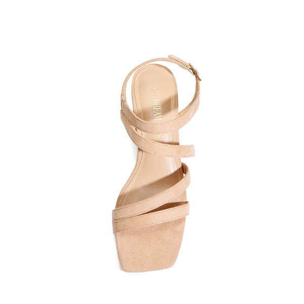 Square Toe Strappy Chunky Sandals - NUDE SUEDE - 4