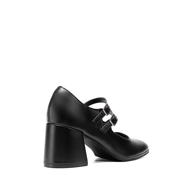 Double Straps Mary Janes Chunky Pumps - BLACK-PU - 4