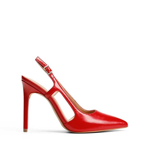 High Stiletto Pointed Toe Slingback Pumps - RED-PU - 2