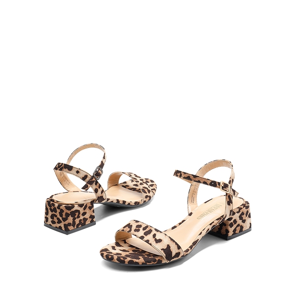 Open Toe Ankle Strap Low Heel Sandals - LEOPARD-SUEDE - 6