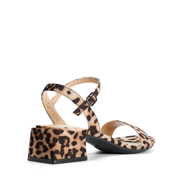 Open Toe Ankle Strap Low Heel Sandals - LEOPARD-SUEDE - 4