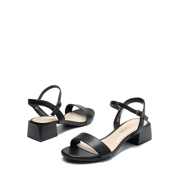 Open Toe Ankle Strap Low Heel Sandals - BLACK-PU - 6