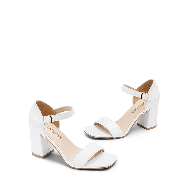 Square Toe Ankle Strap Block Heel Sandals - WHITE - 6