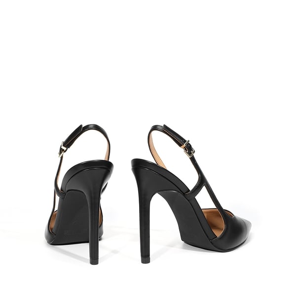 High Stiletto Pointed Toe Slingback Pumps - BLACK-PU - 4