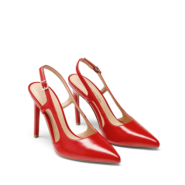 High Stiletto Pointed Toe Slingback Pumps - RED-PU - 5