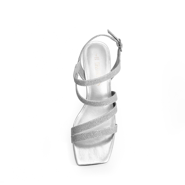 Square Toe Strappy Chunky Sandals - SILVER GLITTER - 4