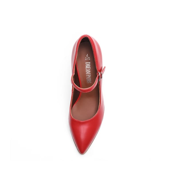 Mary Jane High Chunky Pumps - RED - 4