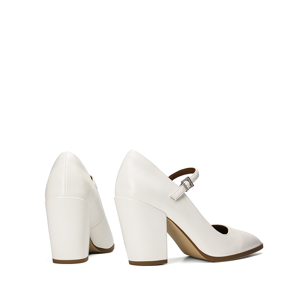 Mary Jane High Chunky Pumps - WHITE - 6