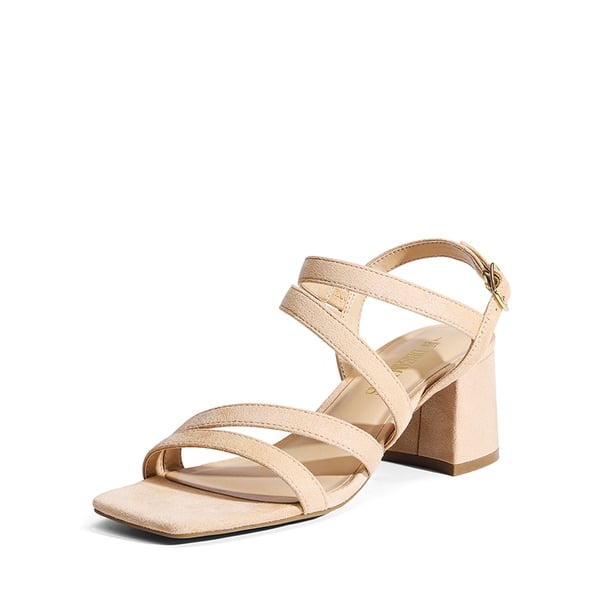 Square Toe Strappy Chunky Sandals - NUDE SUEDE -  0