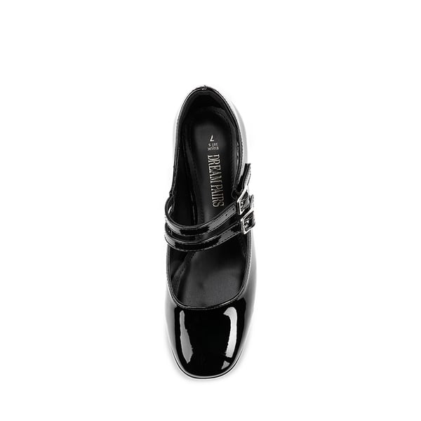Double Straps Mary Janes Chunky Pumps - BLACK-PAT - 5