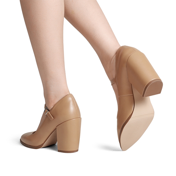 Mary Jane High Chunky Pumps - NUDE - 1