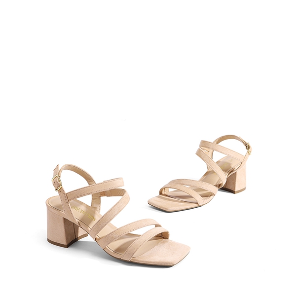 Square Toe Strappy Chunky Sandals - NUDE SUEDE - 5