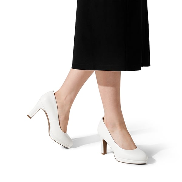 Platform Comfortable Mid Heel Pumps - WHITE-PU - 2