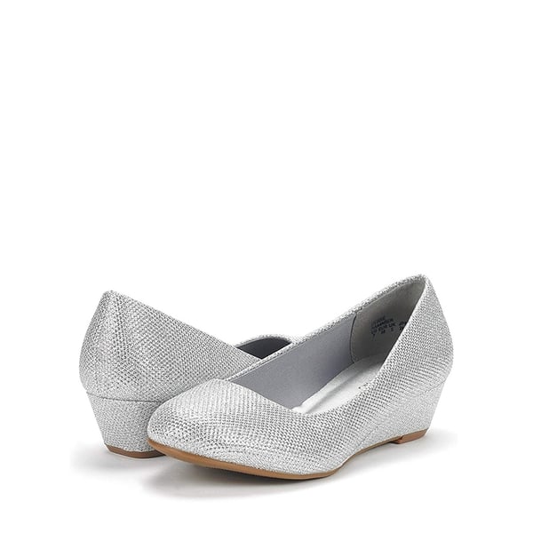 Mid Wedge Heel Pump Shoes - SILVER GLITTER - 4