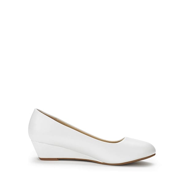 Mid Wedge Heel Pump Shoes - WHITE PU - 1