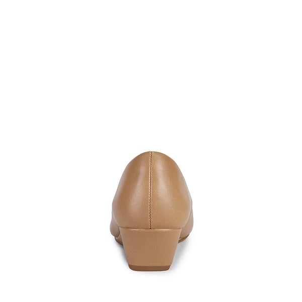 Mid Wedge Heel Pump Shoes - NUDE PU - 3