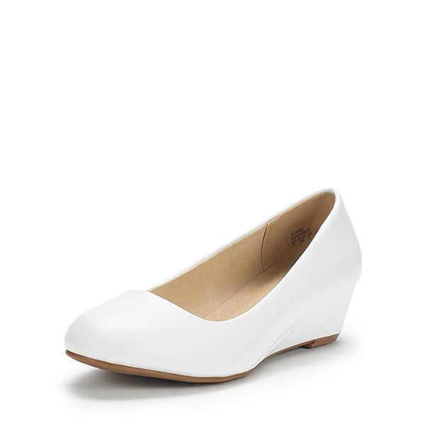 Mid Wedge Heel Pump Shoes - WHITE PU -  0