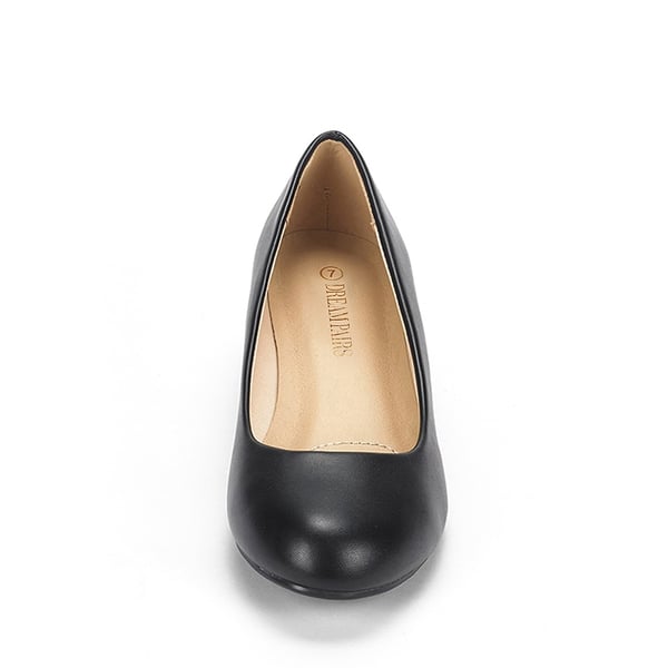 Mid Wedge Heel Pump Shoes - BLACK PU - 2