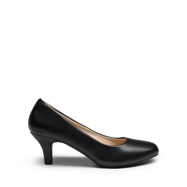 Comfy Round Toe Low Heel Pumps - BLACK PU - 1