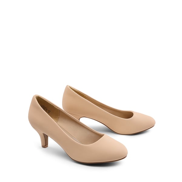 Comfy Round Toe Low Heel Pumps - NUDE NUBUCK - 4