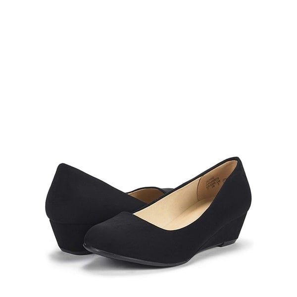 Mid Wedge Heel Pump Shoes - BLACK SUEDE - 4