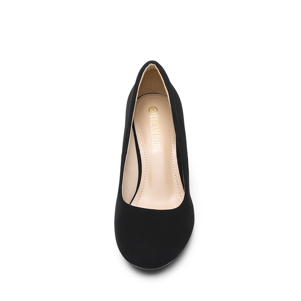 Comfy Round Toe Low Heel Pumps - BLACK NUBUCK - 3