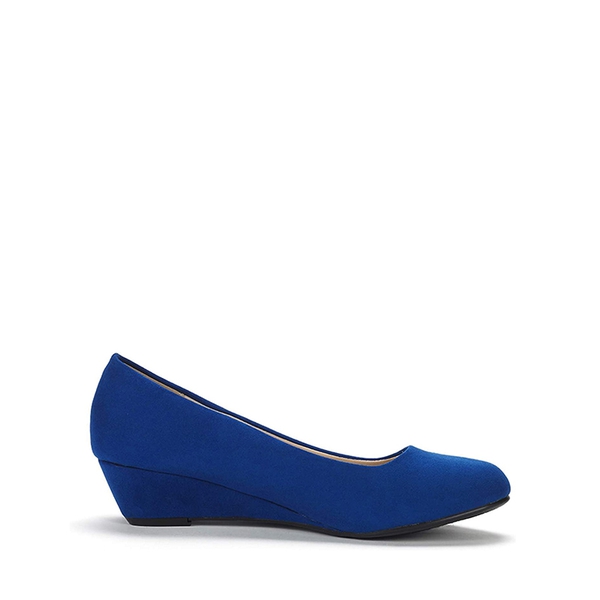Mid Wedge Heel Pump Shoes - ROYAL BLUE - 1